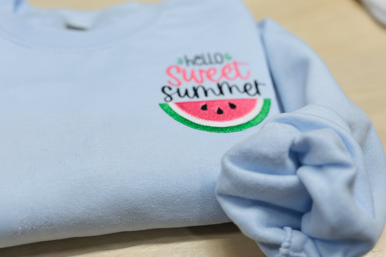 Hello Summer, Sweet Watermelon embroidered Sweatshirt. This cozy sweatshirt is perfect for chilly nights