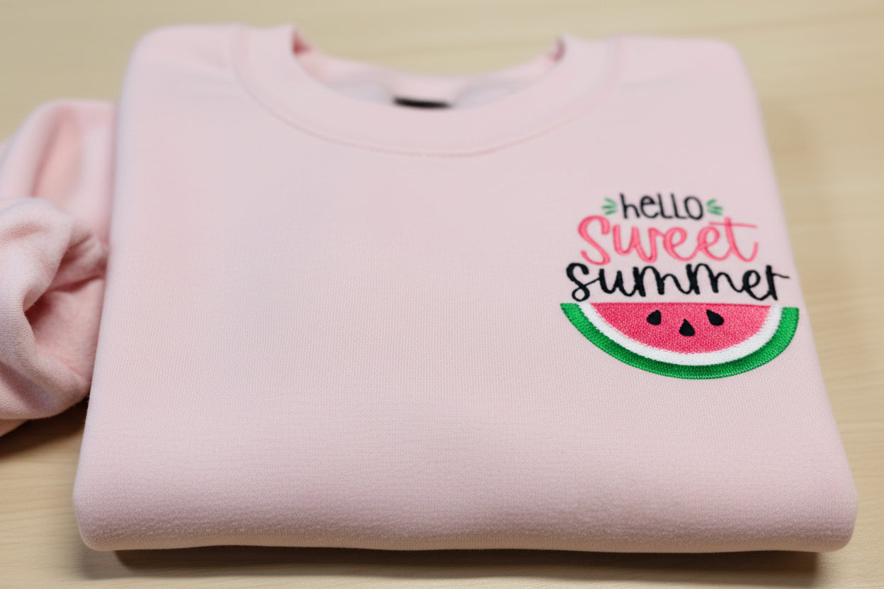 Hello Summer, Sweet Watermelon embroidered Sweatshirt. This cozy sweatshirt is perfect for chilly nights