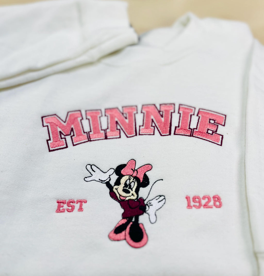 Youth Pretty in Pink Minnie Mouse Embroidered Sweatshirt