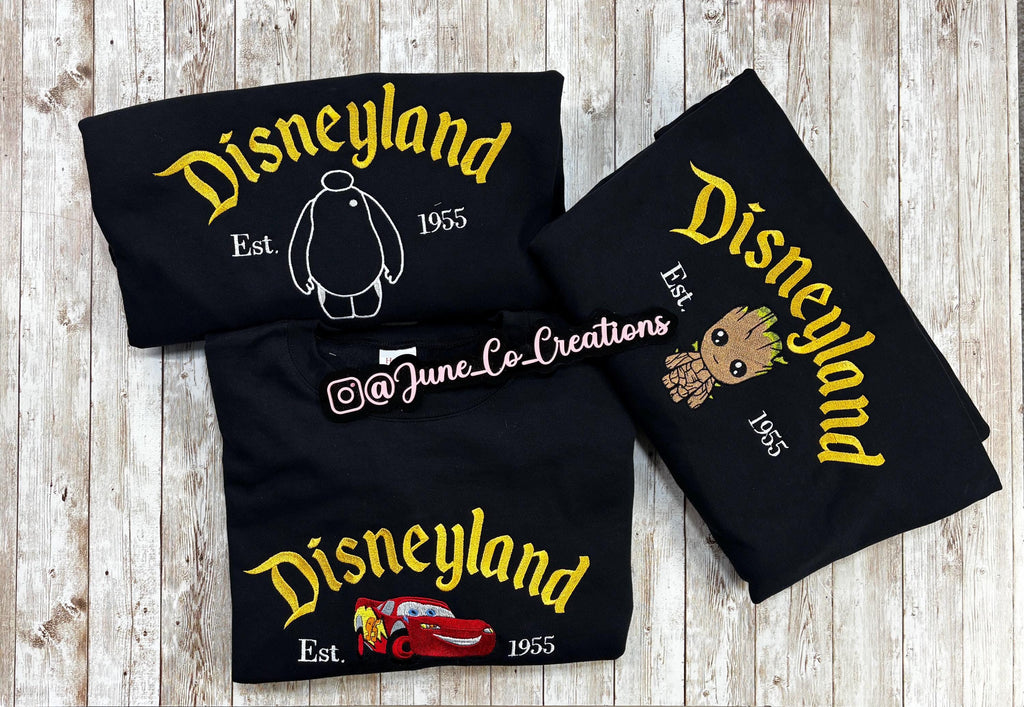 Disneyland Character. Cozy embroidered Sweatshirt.  Featuring Disney classic icons. All the things you love Disney.