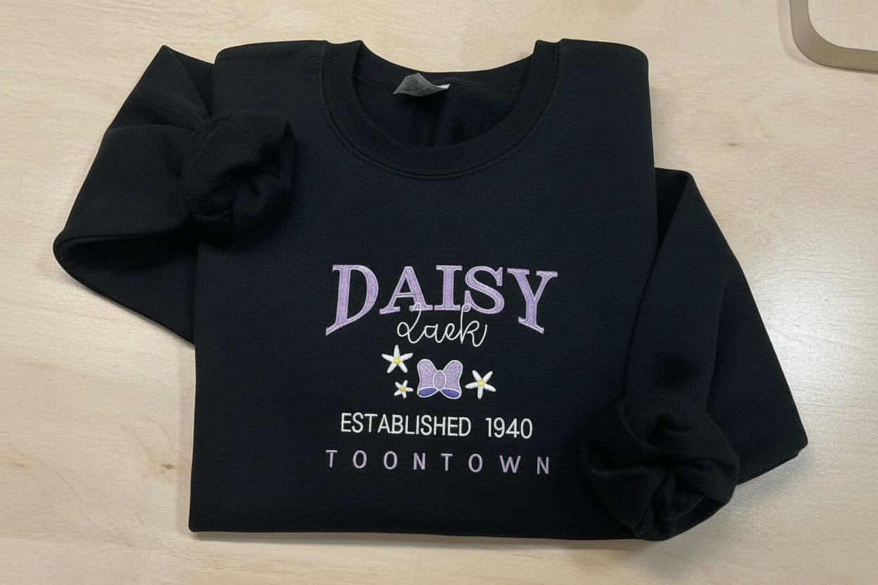 Daisy Duck embroidered sweatshirt. Handmade Daisy Duck sweatshirt. Custom  apparel. Women Disney sweatshirt.