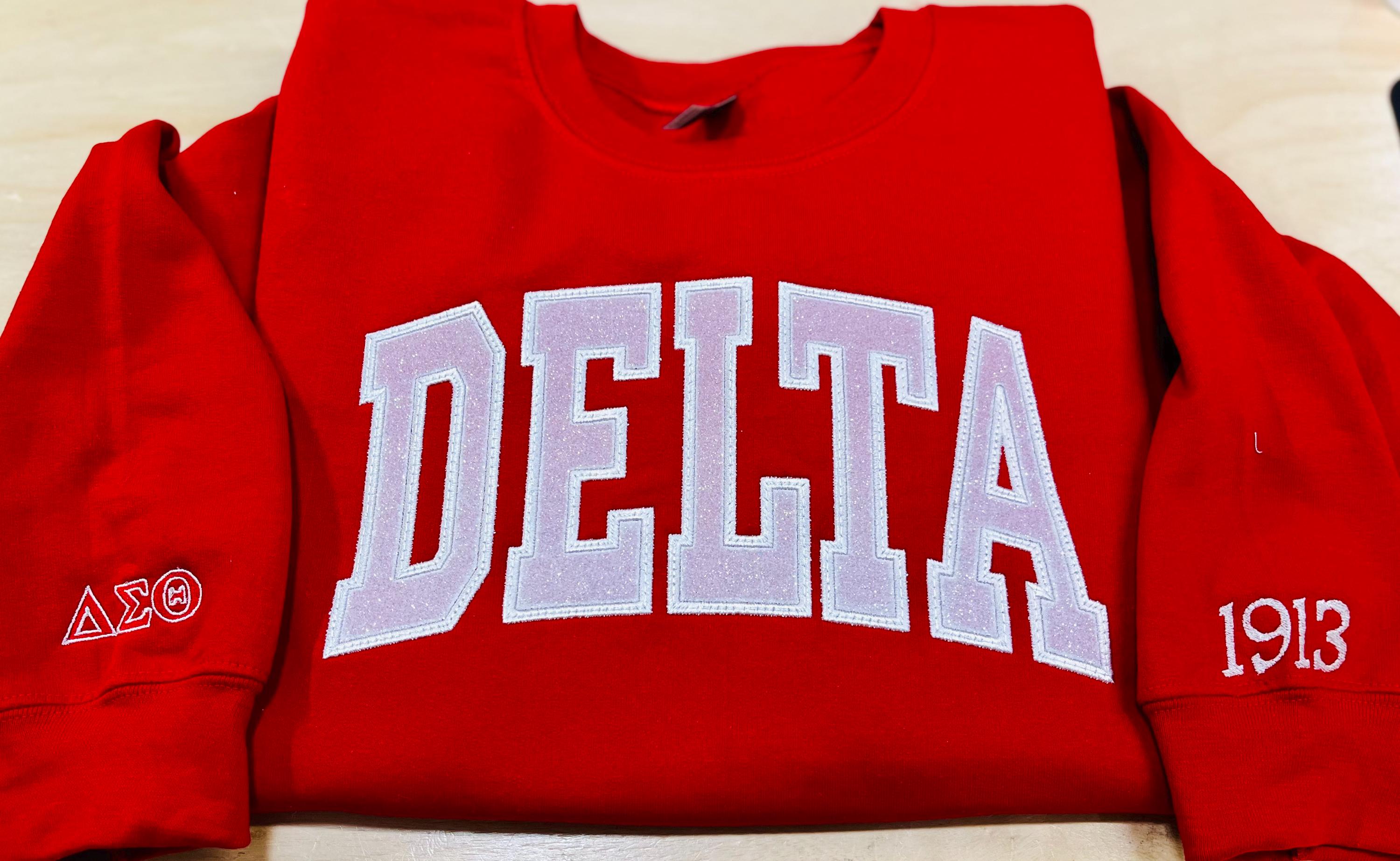 Delta Theta Sigma Embroidered Sweatshirt with Sleeve Embellishments