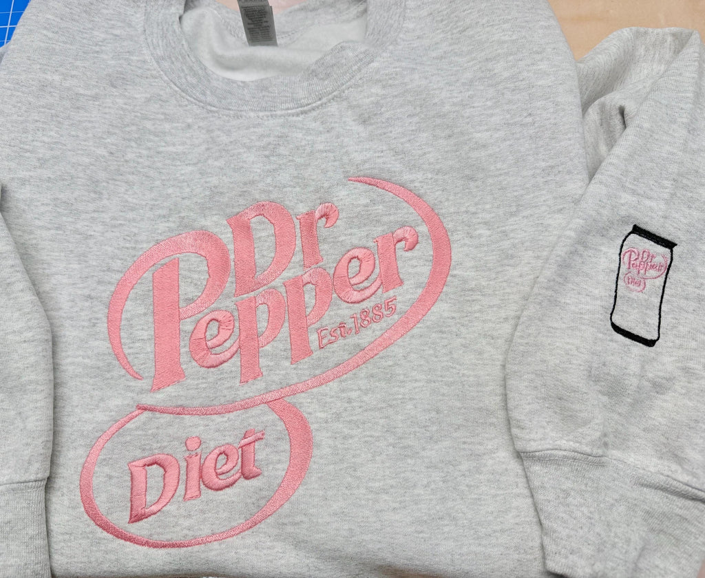 Diet Dr. Pepper embroidered sweatshirt. Cozy and soft made to order
