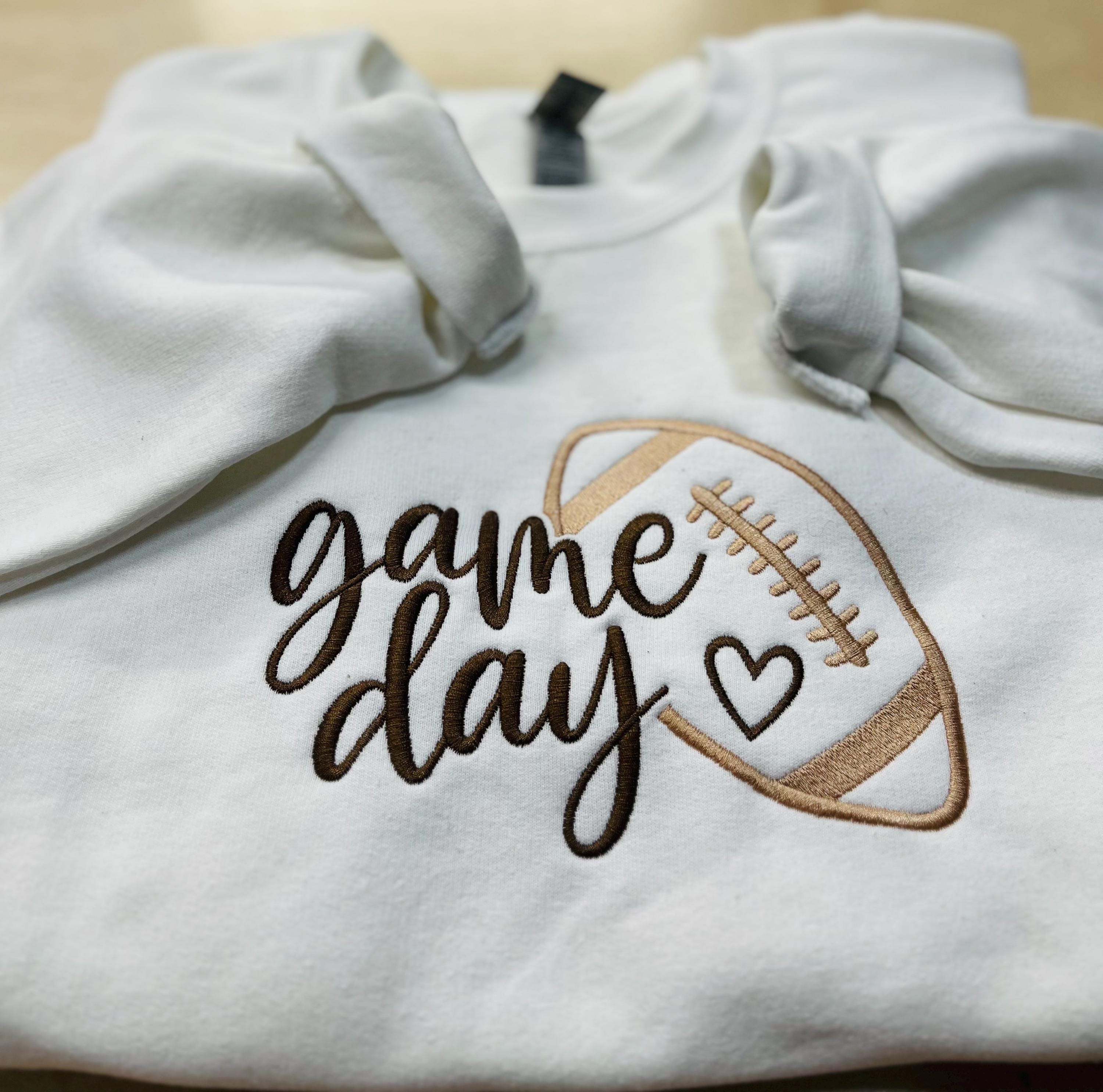 Football “Game Day” Embroidered Sweatshirt. Cozy, and soft. Keeps you warm and cozy this fall season.