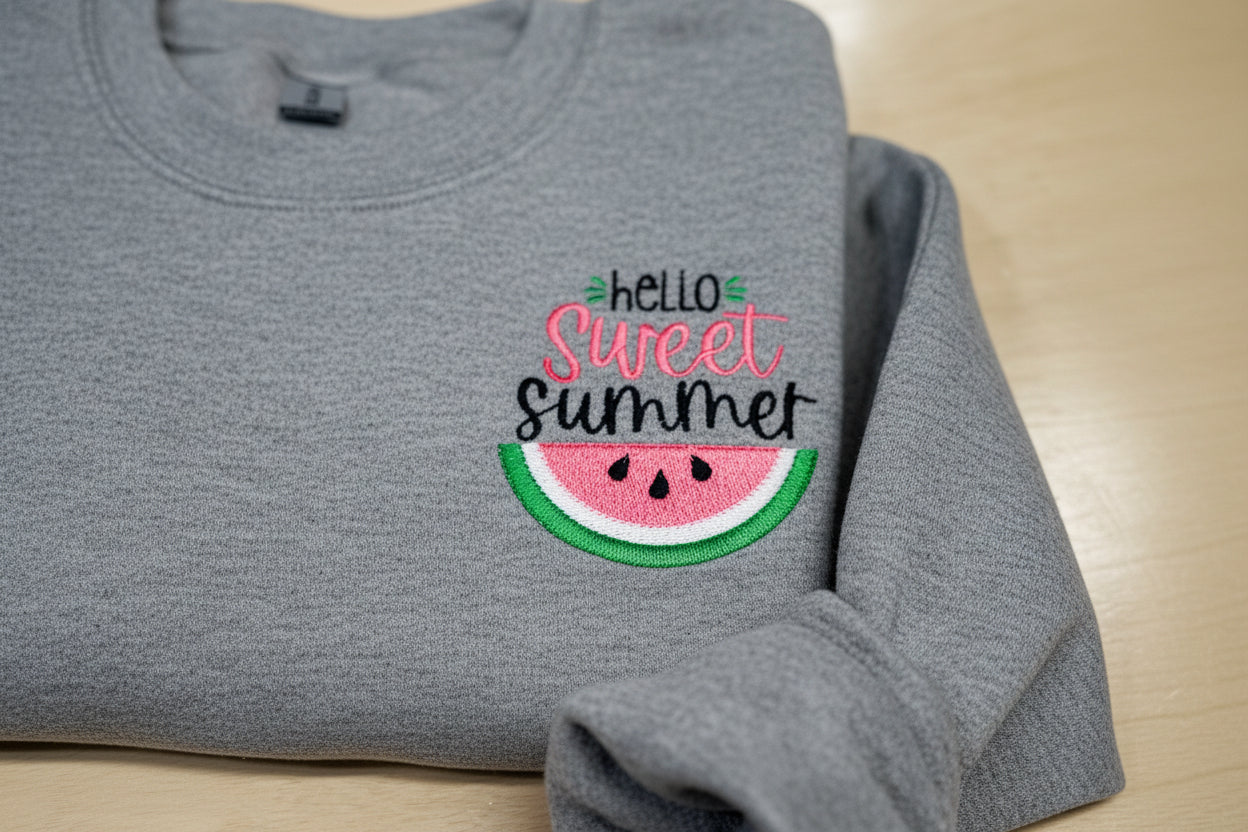 Hello Summer, Sweet Watermelon embroidered Sweatshirt. This cozy sweatshirt is perfect for chilly nights