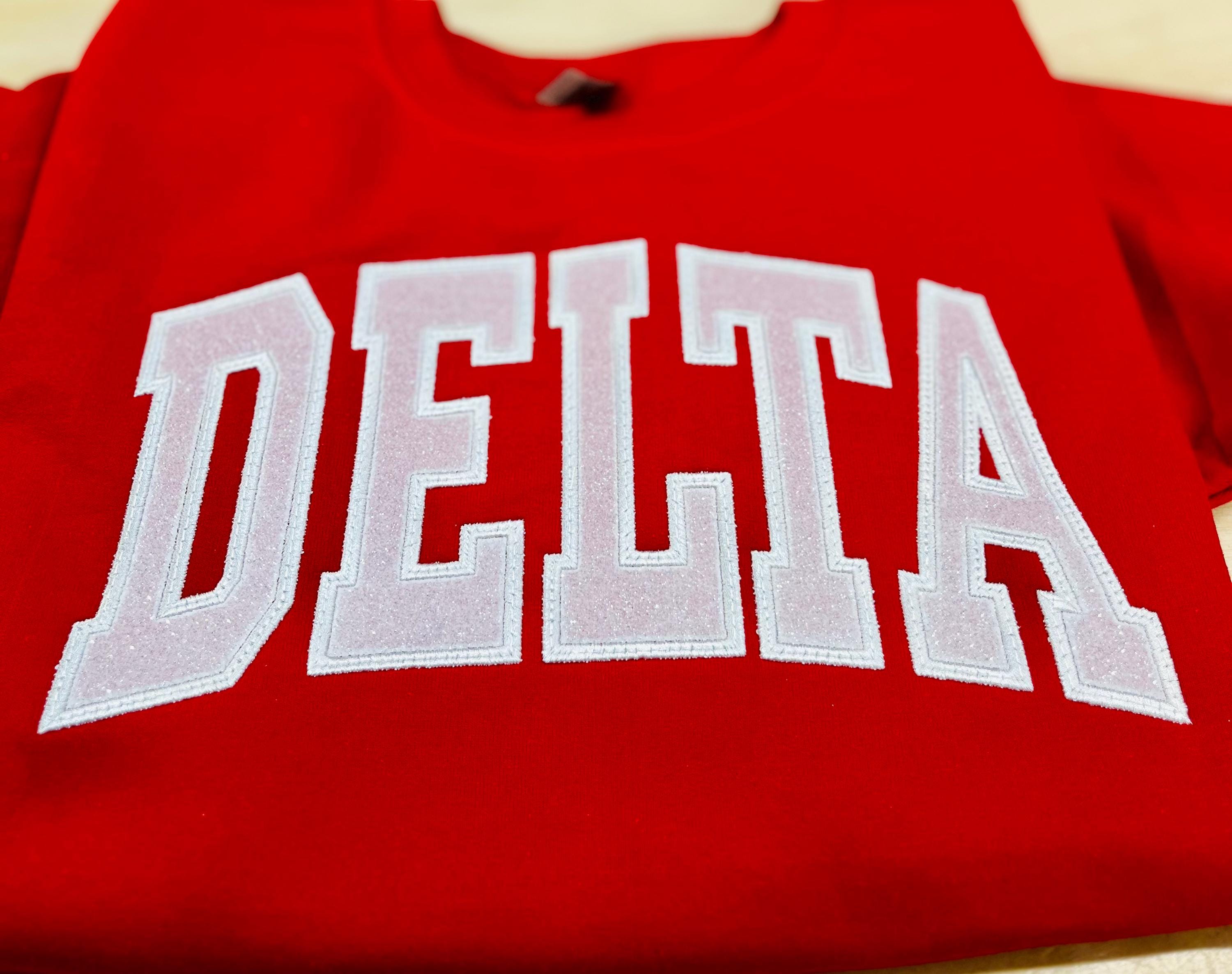 Delta Theta Sigma Embroidered Sweatshirt with Sleeve Embellishments