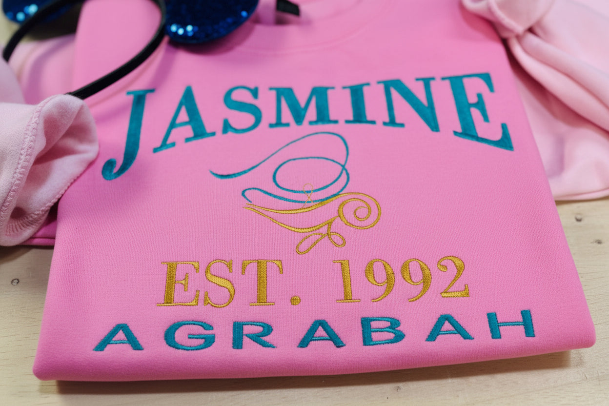 Jasmin embroidered sweatshirt. Est 1992 Agrabah