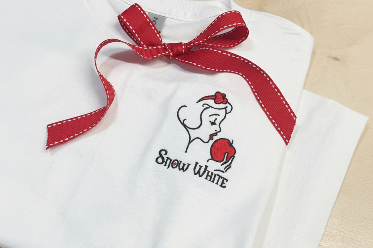 Snow White Embroidered T-shirt, women, men, girls, boys. Disney, princess, Fairy Tale, Cute Snow White Character, Gift for princess fans