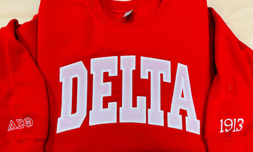 Delta Theta Sigma Embroidered Sweatshirt with Sleeve Embellishments