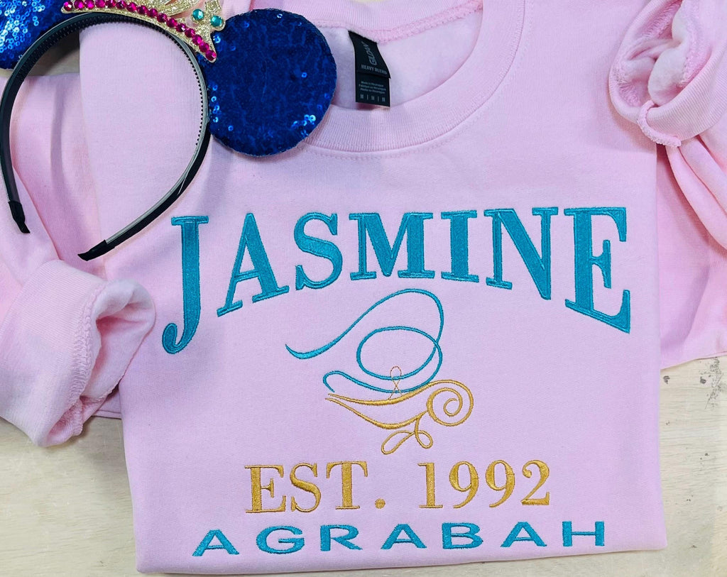 Jasmin embroidered sweatshirt. Est 1992 Agrabah