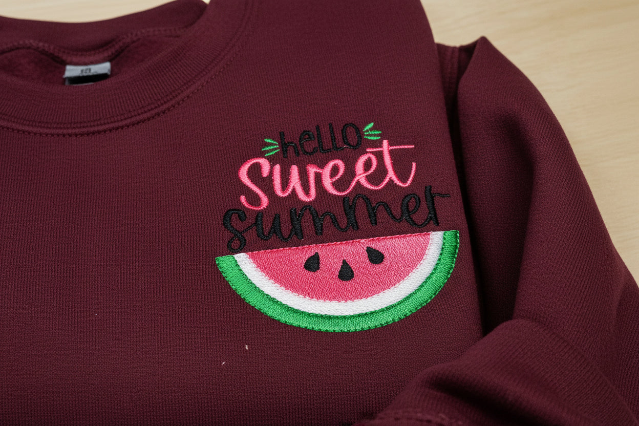 Hello Summer, Sweet Watermelon embroidered Sweatshirt. This cozy sweatshirt is perfect for chilly nights