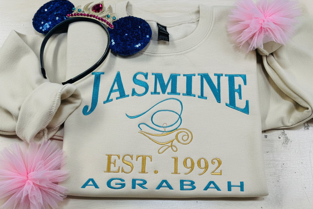 Jasmin embroidered sweatshirt. Est 1992 Agrabah