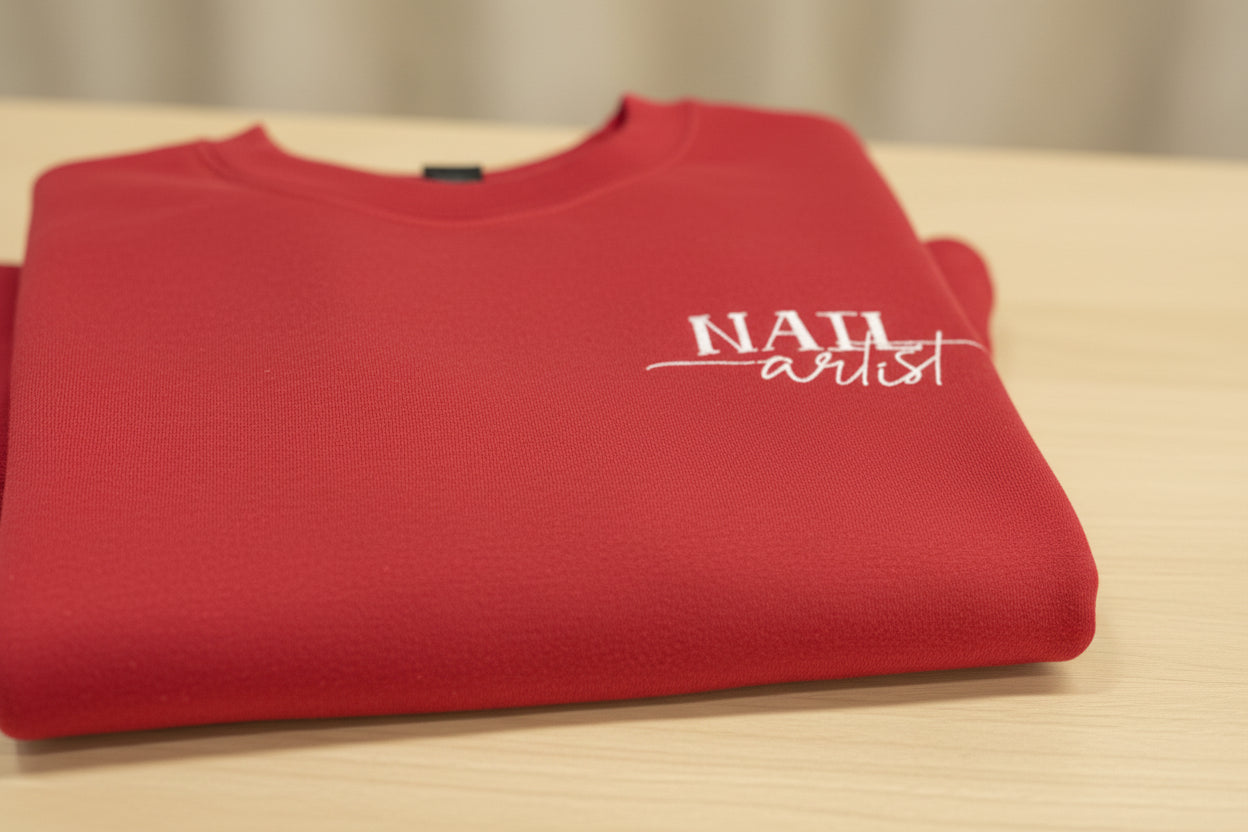 Nail Artist Embroidered Sweatshirt.  Custom  apparel.