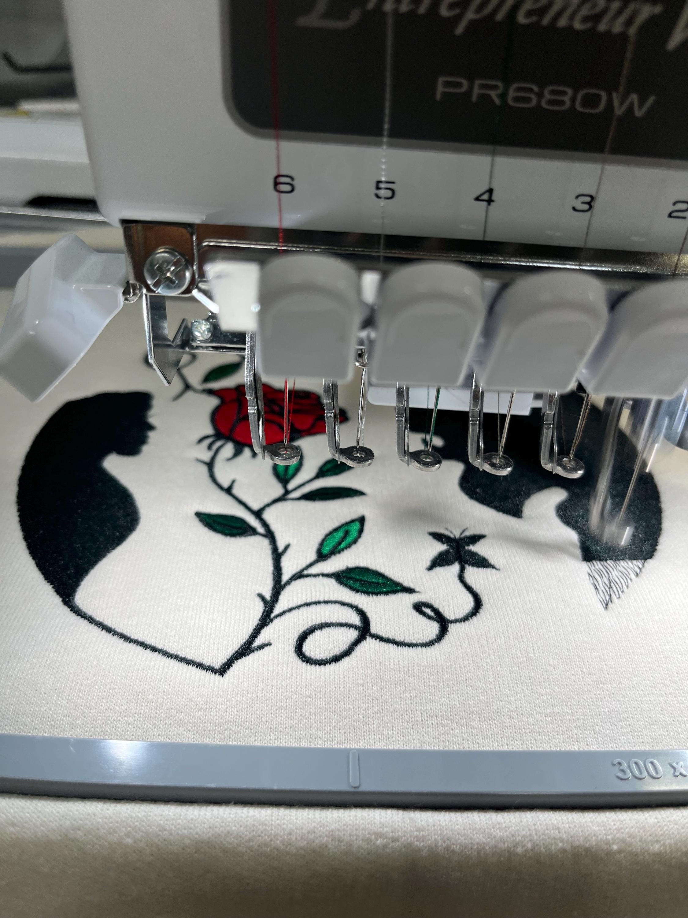 Beauty and the Beast. Cozy embroidered Sweatshirt with sleeve embellishments. A Disney classic fairytale. Featuring the famous Rose.