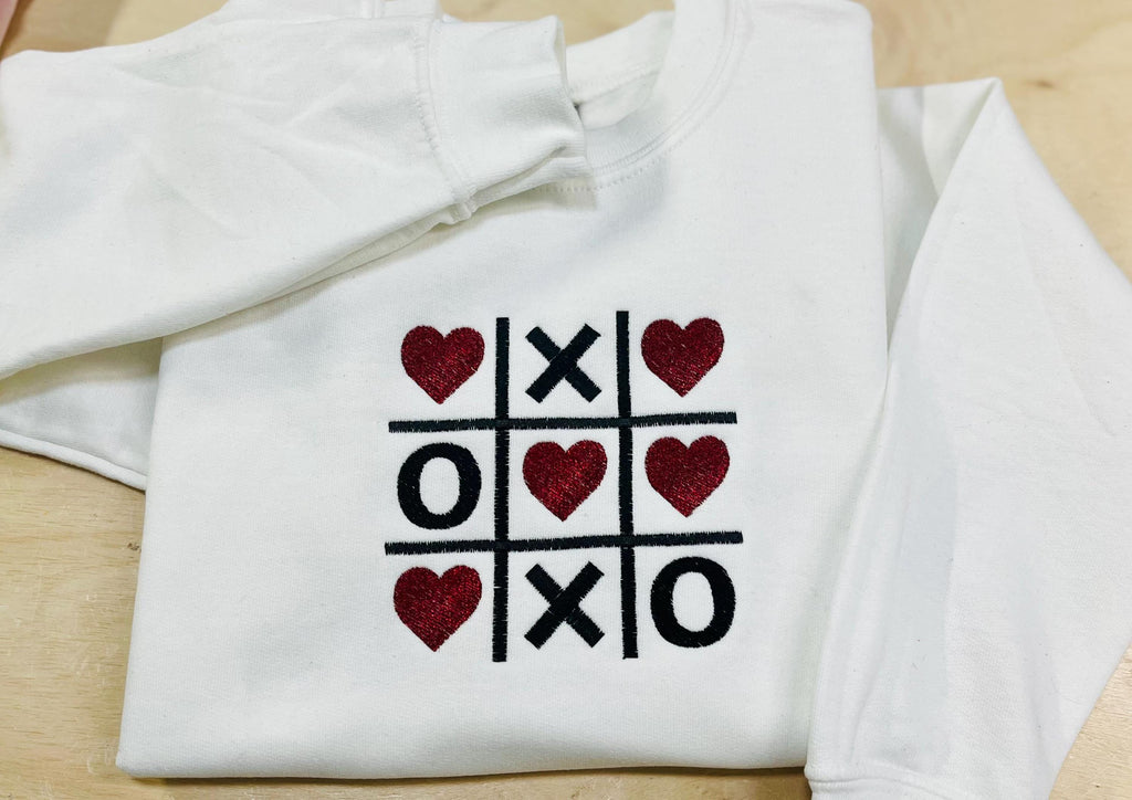 Youth TIC TAC TOE! Sweet Heart Valentine Embroidered Sweatshirt