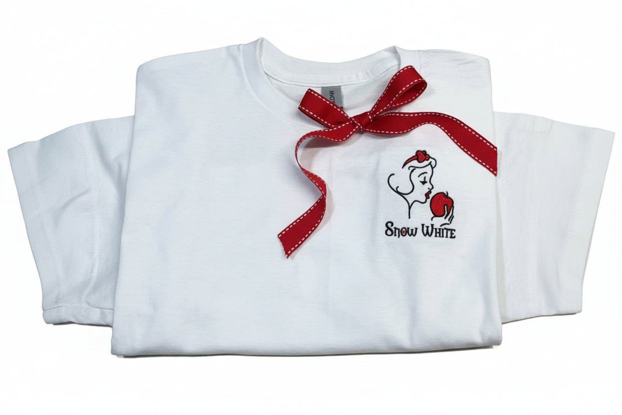 Snow White Embroidered T-shirt, women, men, girls, boys. Disney, princess, Fairy Tale, Cute Snow White Character, Gift for princess fans