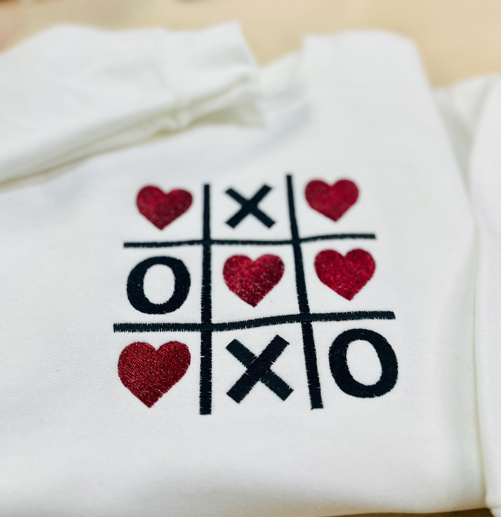 Youth TIC TAC TOE! Sweet Heart Valentine Embroidered Sweatshirt