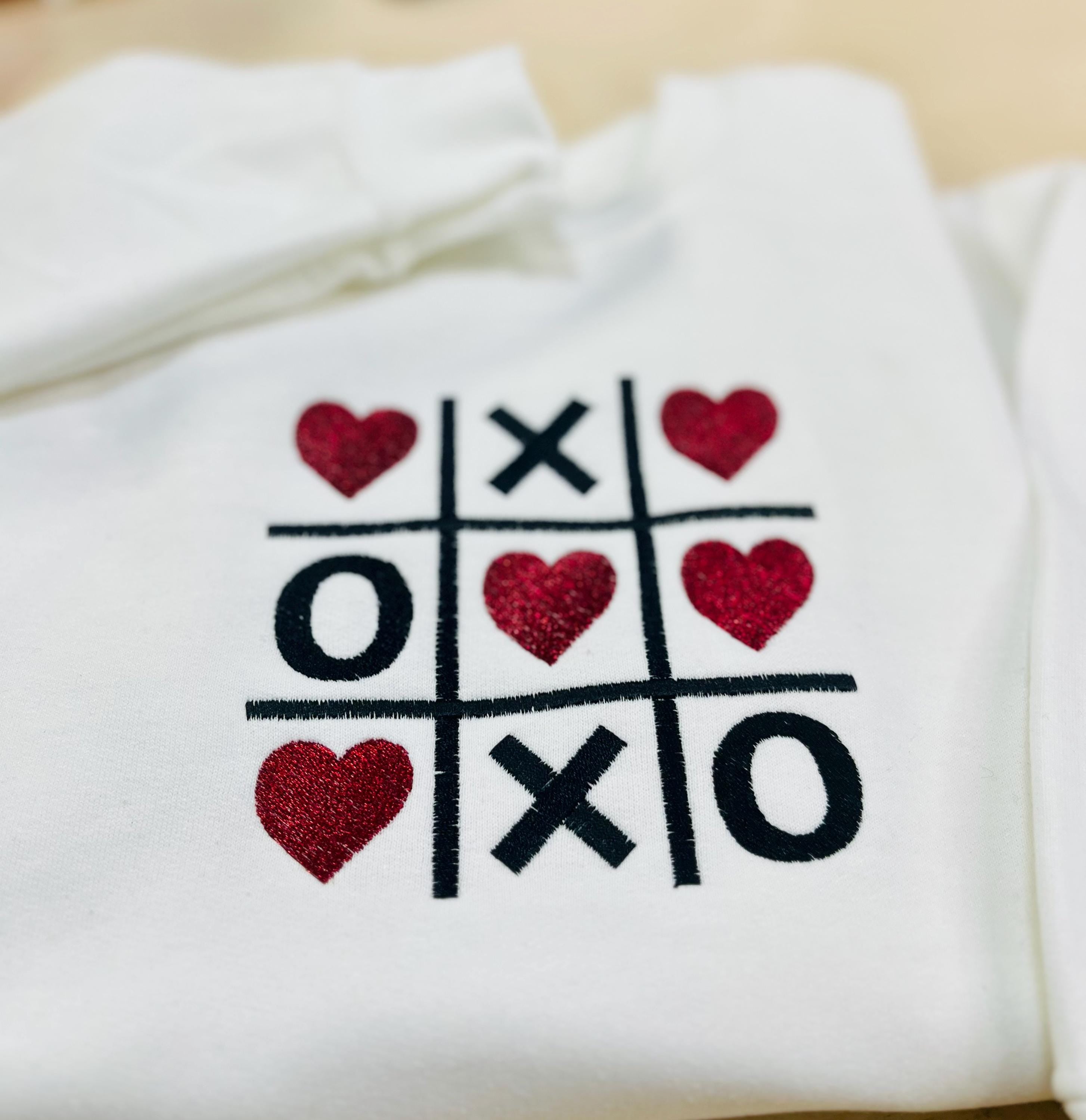 Youth TIC TAC TOE! Sweet Heart Valentine Embroidered Sweatshirt