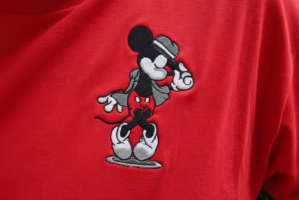 Classic Mickey Mouse. Pocket design of Mickey and his dance pose.