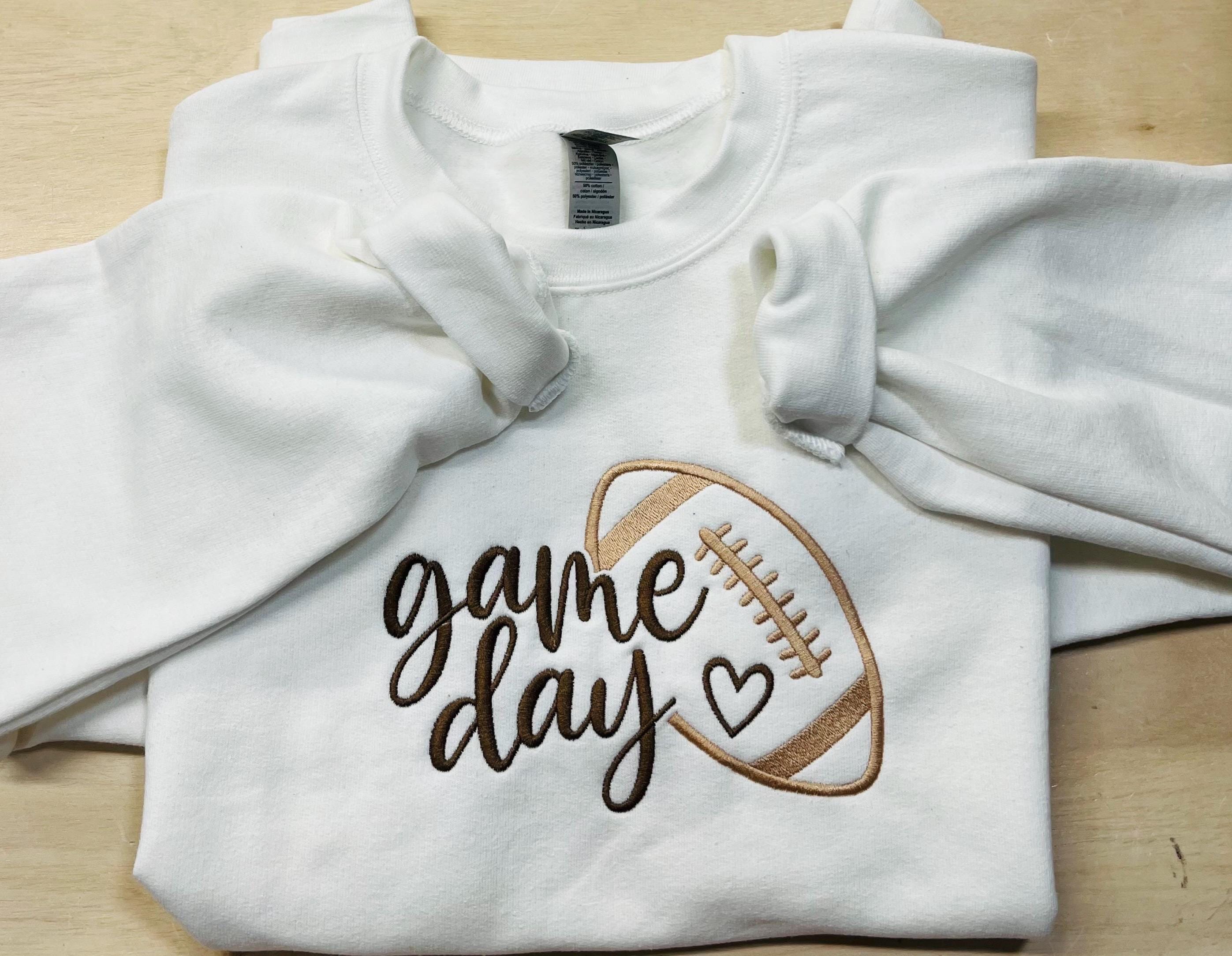 Football “Game Day” Embroidered Sweatshirt. Cozy, and soft. Keeps you warm and cozy this fall season.