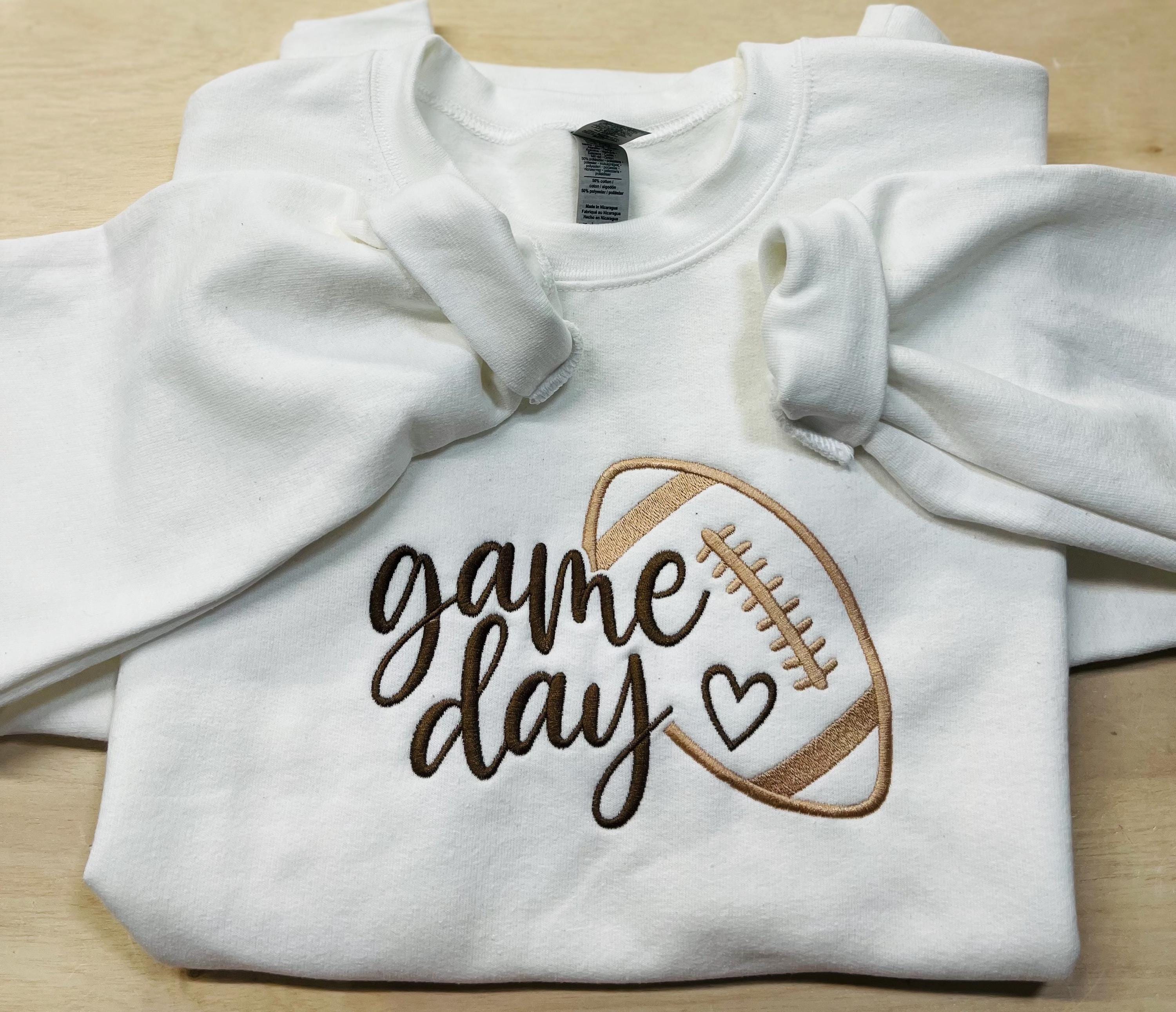 Football “Game Day” Embroidered Sweatshirt. Cozy, and soft. Keeps you warm and cozy this fall season.