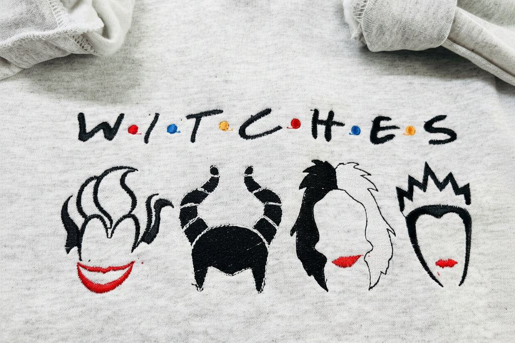 WITCHES Halloween Villain featuring Cruella De Vil, Maleficent, Evil Queen, Ursula. Soft and cozy embroidered Sweatshirt