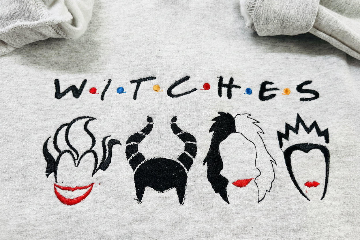 WITCHES Halloween Villain featuring Cruella De Vil, Maleficent, Evil Queen, Ursula. Soft and cozy embroidered Sweatshirt