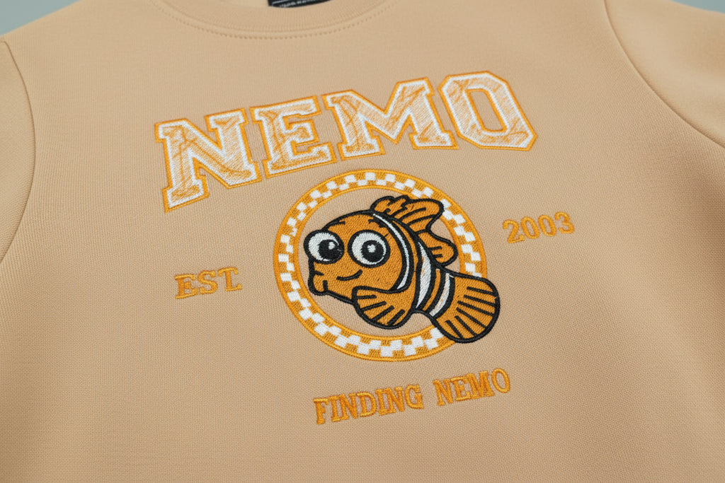 NEMO! Finding Nemo embroidered sweatshirt. For those Disney Nemo fans. This Vibrant sweatshirt is adorable.