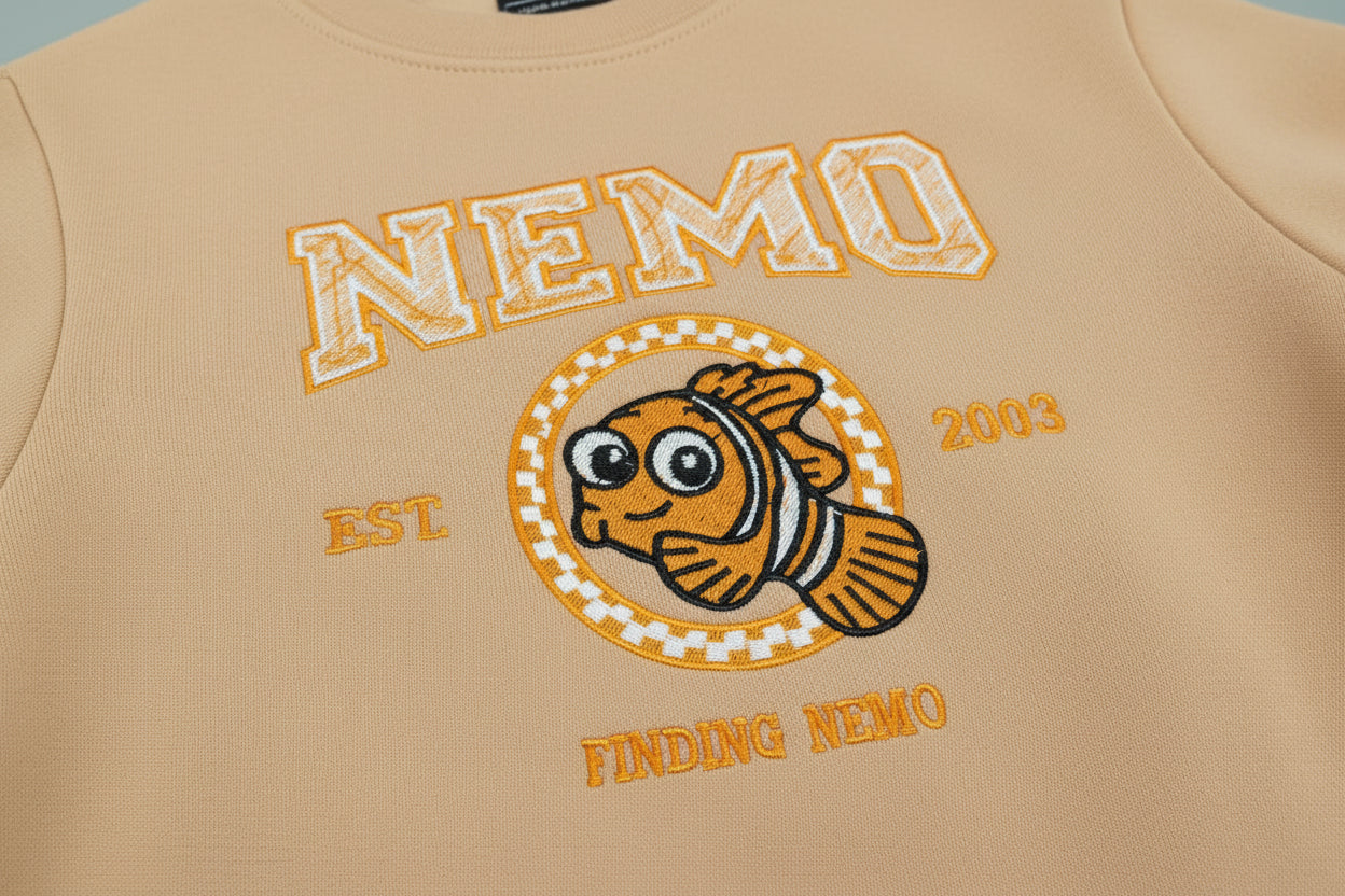 NEMO! Finding Nemo embroidered sweatshirt. For those Disney Nemo fans. This Vibrant sweatshirt is adorable.
