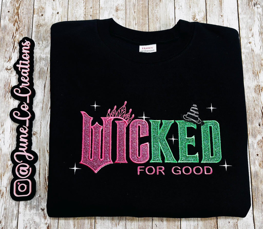 WICKED for good! This sparkly, embroidered wicked sweatshirt is perfect for Wicked fans.
