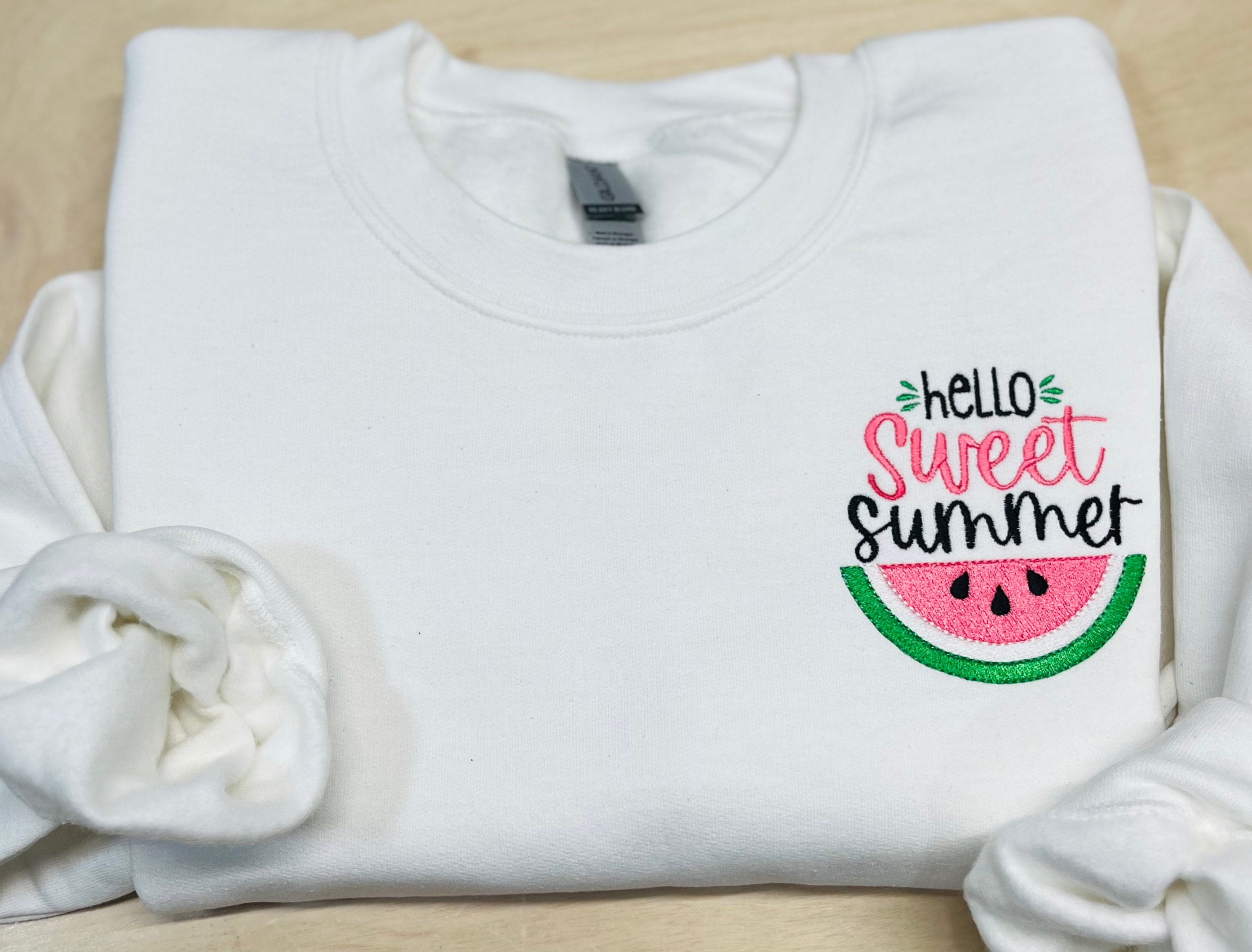 Hello Summer, Sweet Watermelon embroidered Sweatshirt. This cozy sweatshirt is perfect for chilly nights