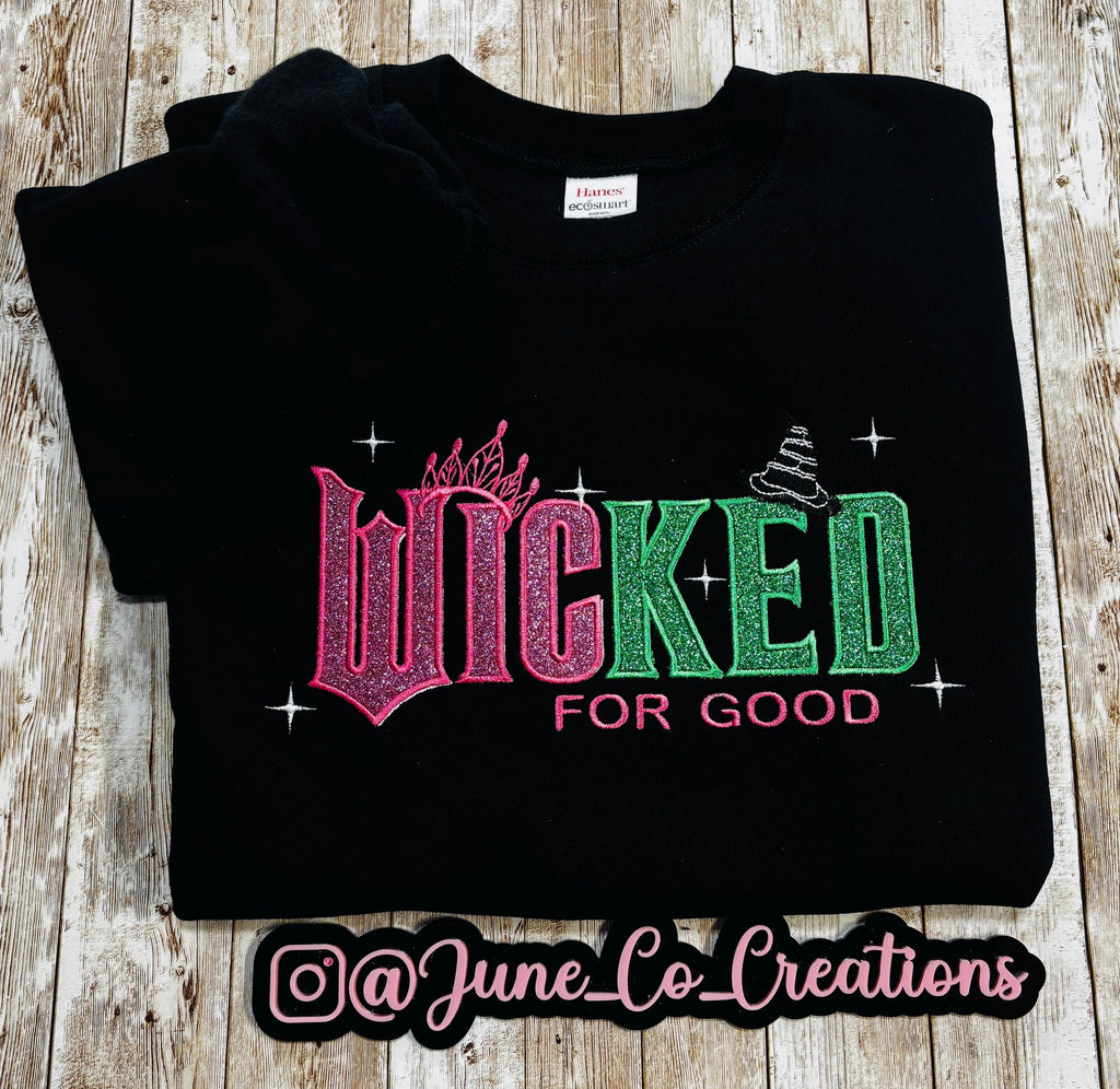 WICKED for good! This sparkly, embroidered wicked sweatshirt is perfect for Wicked fans.