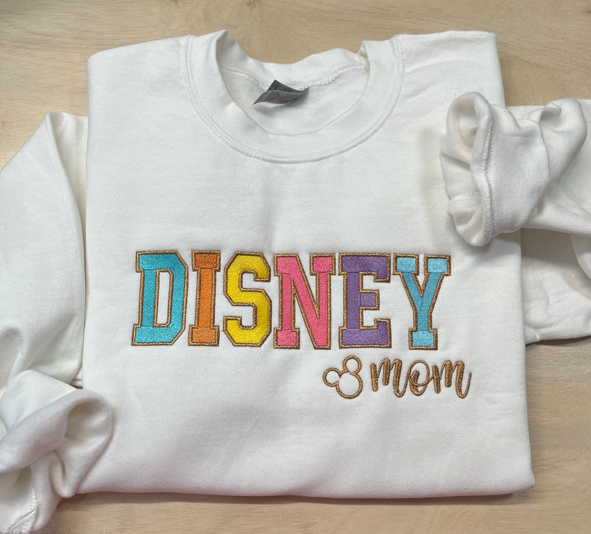 Embroidered Disney Mom Sweatshirt, Metallic Gold Outline