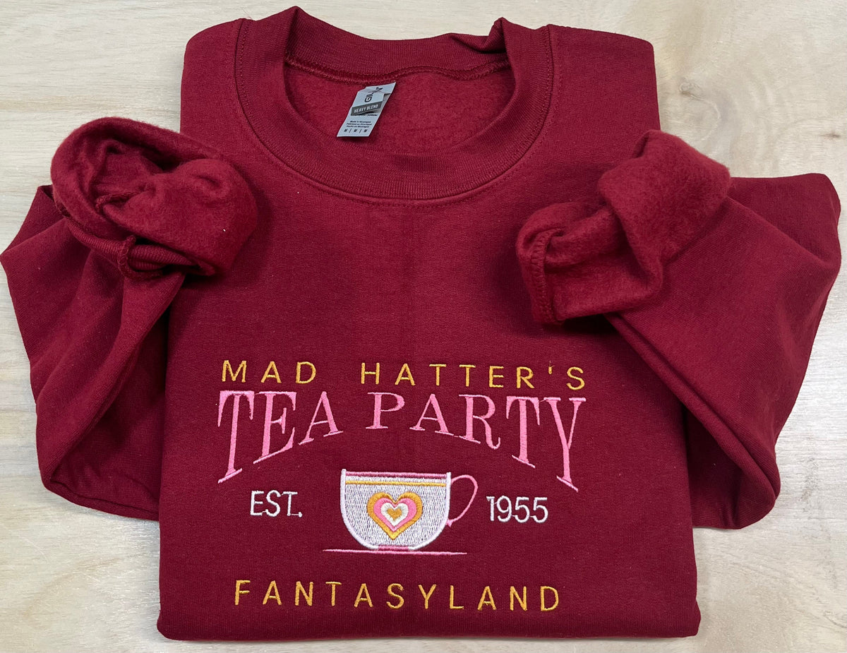 Mad Hatter Tea Party in Fantasyland. Alice in Wonderland Disney magic. Cozy Sweatshirt embroidered.