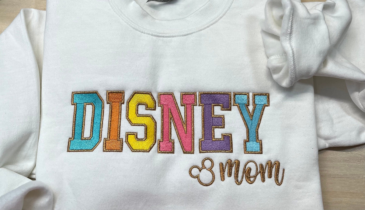 Embroidered Disney Mom Sweatshirt, Metallic Gold Outline