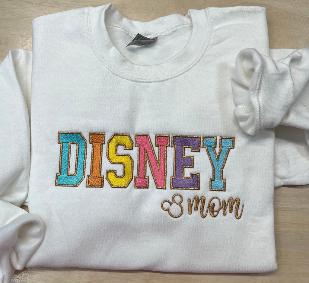 Embroidered Disney Mom Sweatshirt, Metallic Gold Outline