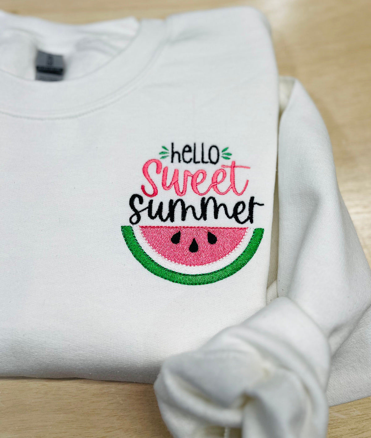 Embroidered Watermelon Sweatshirt, Hello Sweet Summer, Cozy Fleece