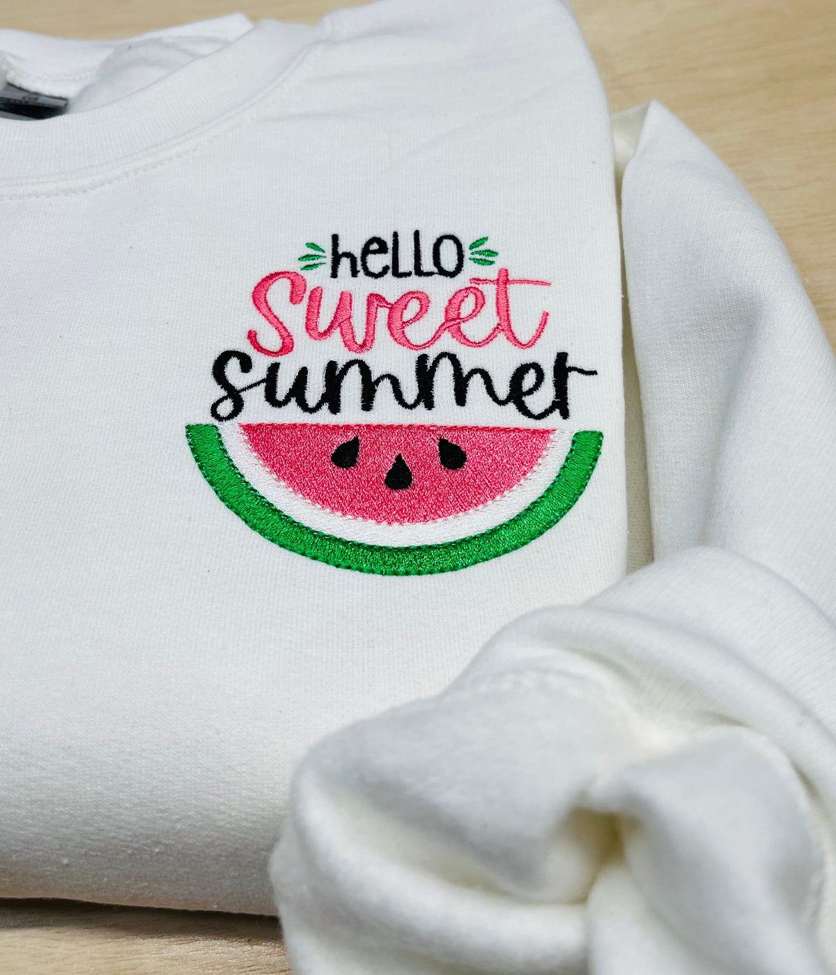 Embroidered Watermelon Sweatshirt, Hello Sweet Summer, Cozy Fleece