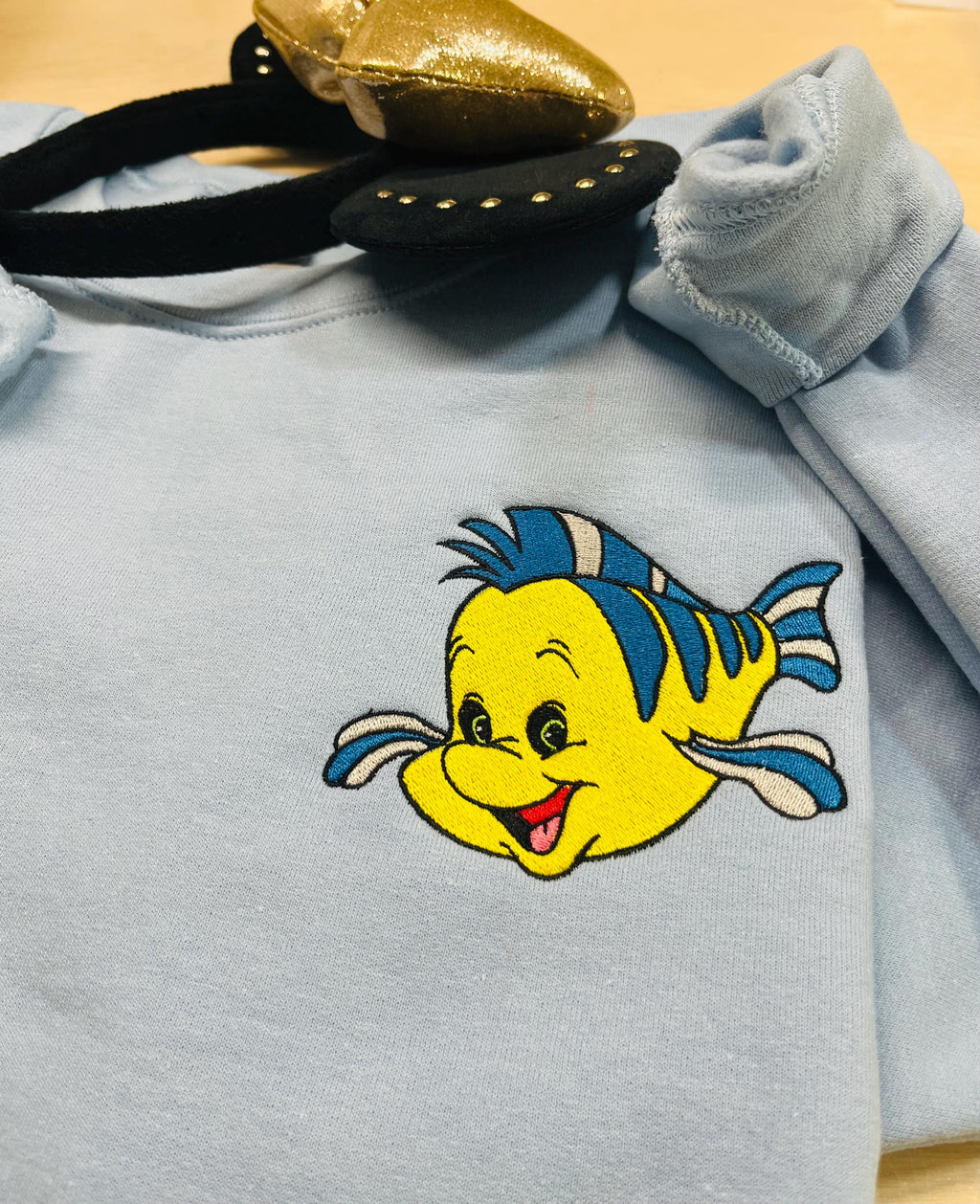 Flounder Embroidered Sweatshirt, Little Mermaid Fan Apparel