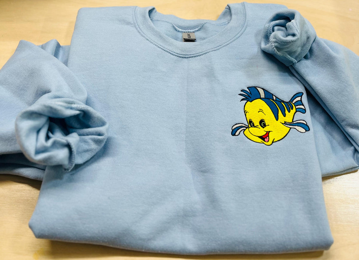 Flounder Embroidered Sweatshirt, Little Mermaid Fan Apparel