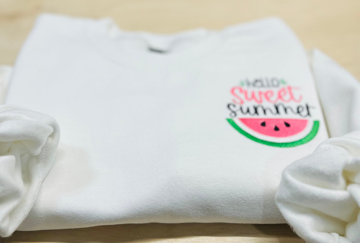 Embroidered Watermelon Sweatshirt, Hello Sweet Summer, Cozy Fleece