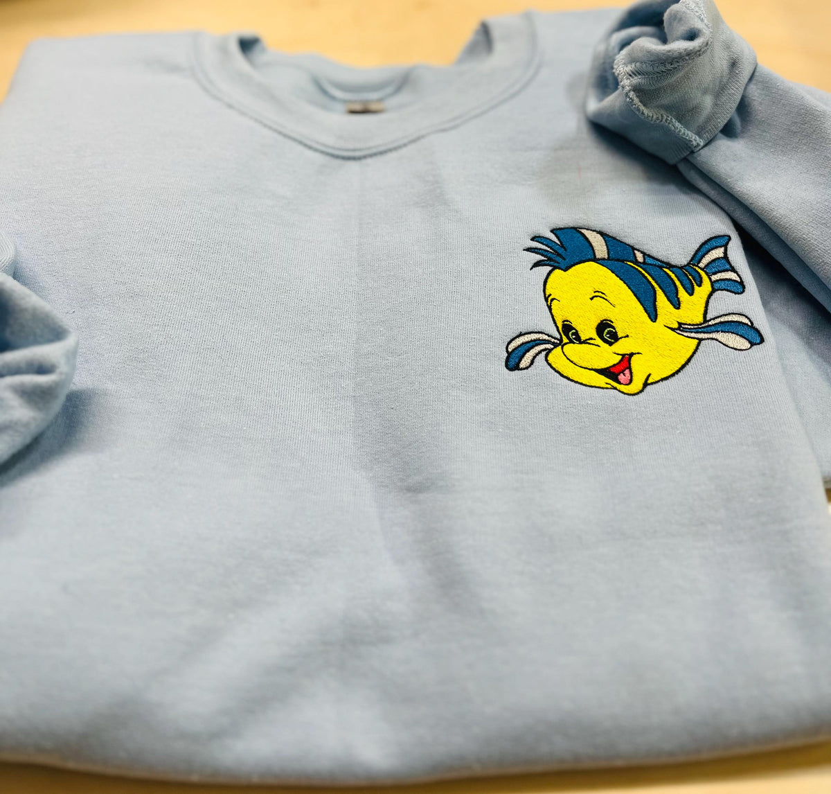 Flounder Embroidered Sweatshirt, Little Mermaid Fan Apparel