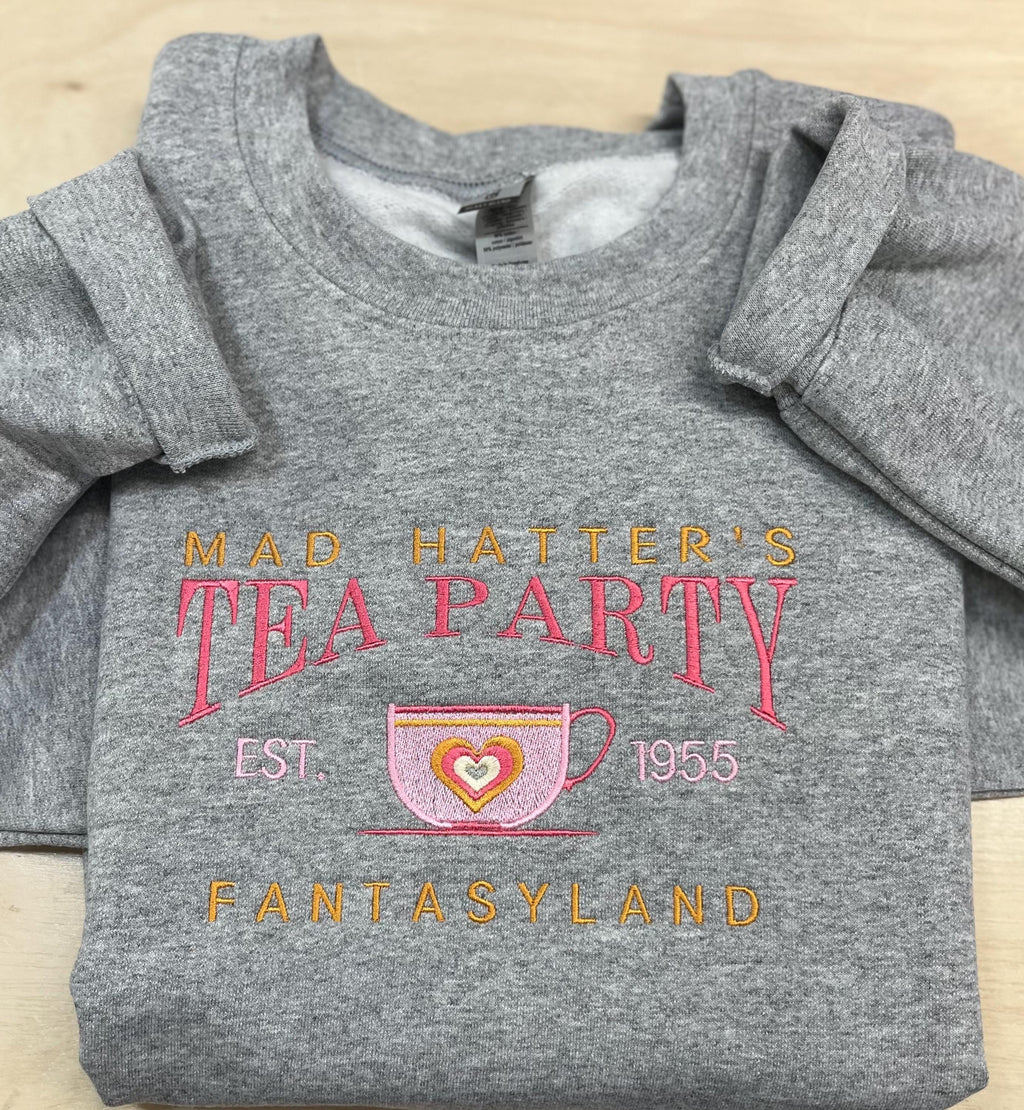 Embroidered Mad Hatter Tea Party Sweatshirt, Magical Fantasyland Apparel