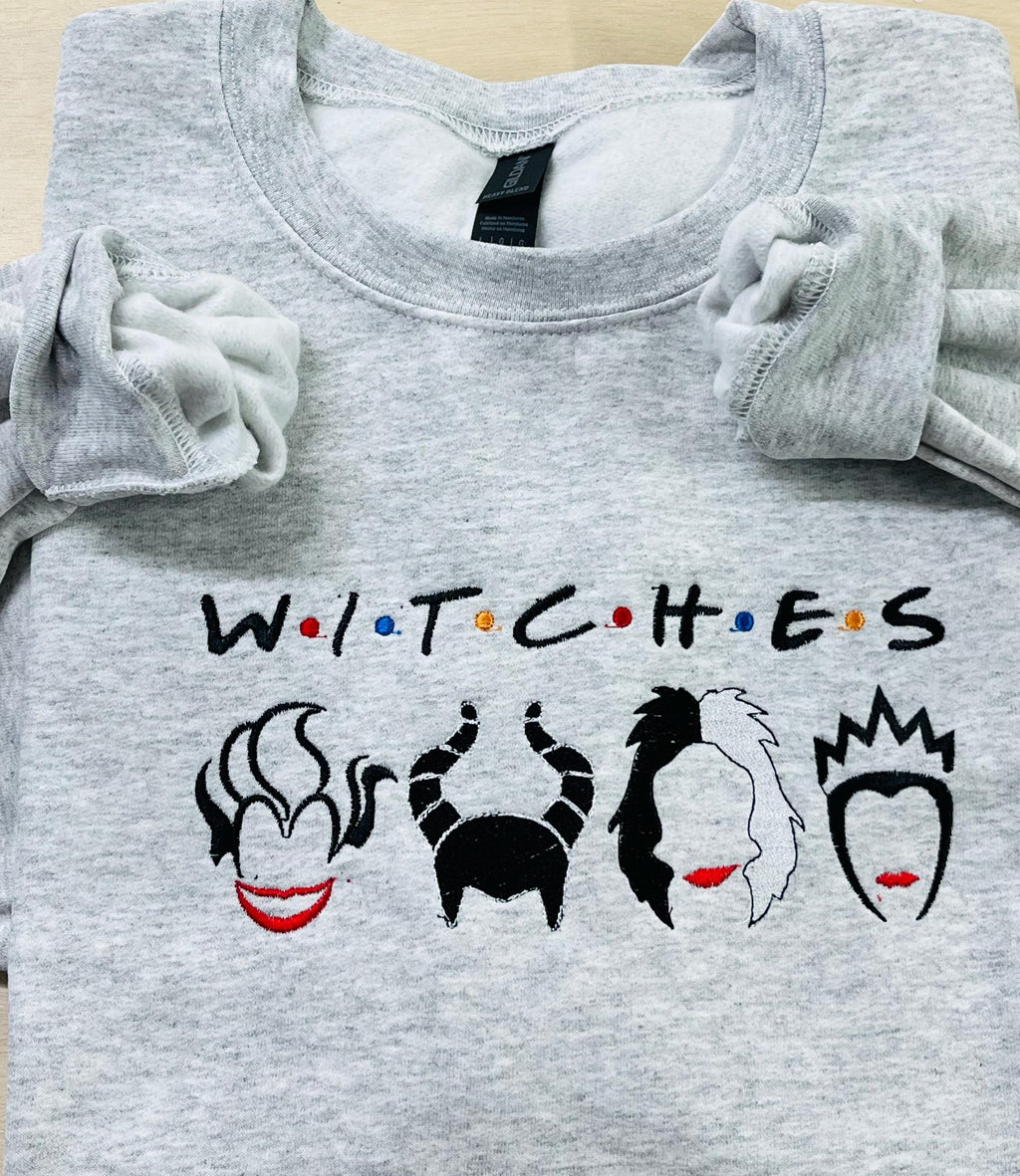 Halloween Villains Sweatshirt, Embroidered Witches Crewneck