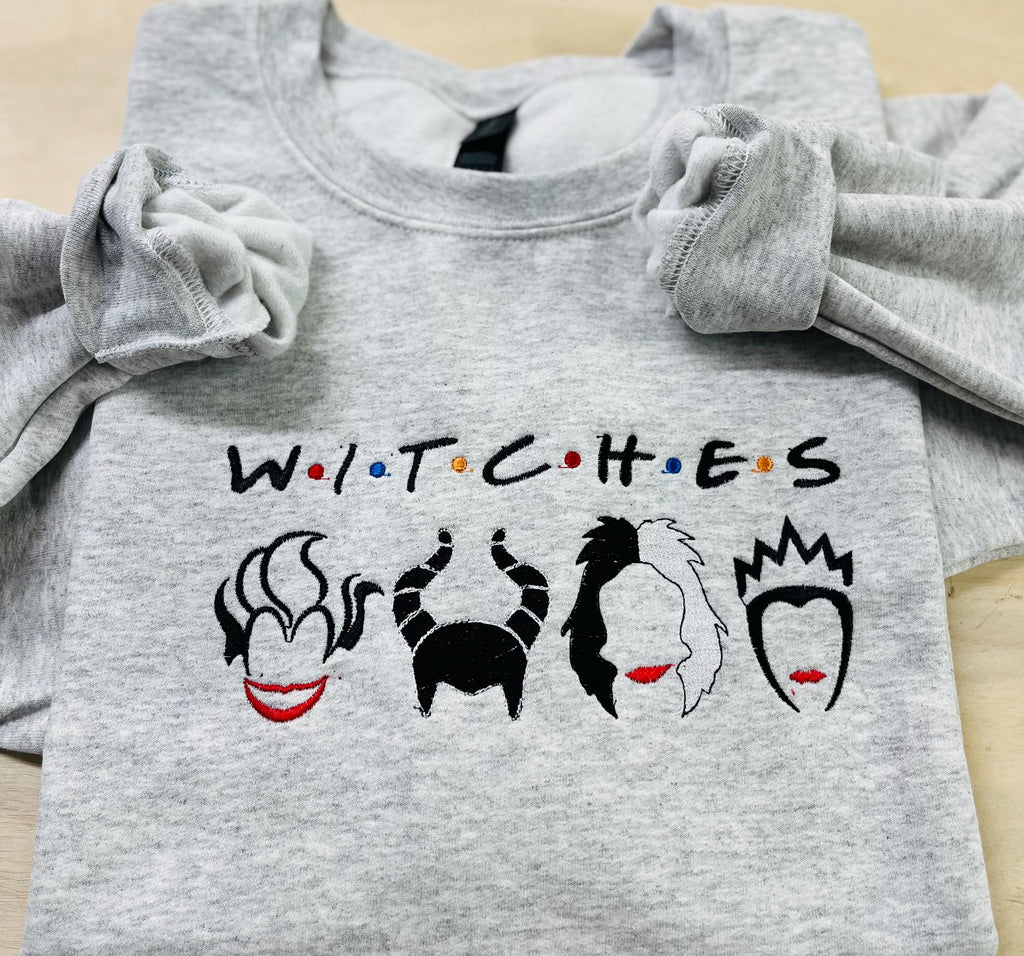 Halloween Villains Sweatshirt, Embroidered Witches Crewneck