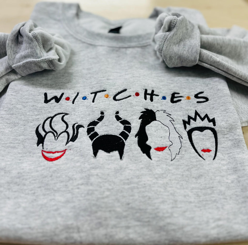 Halloween Villains Sweatshirt, Embroidered Witches Crewneck