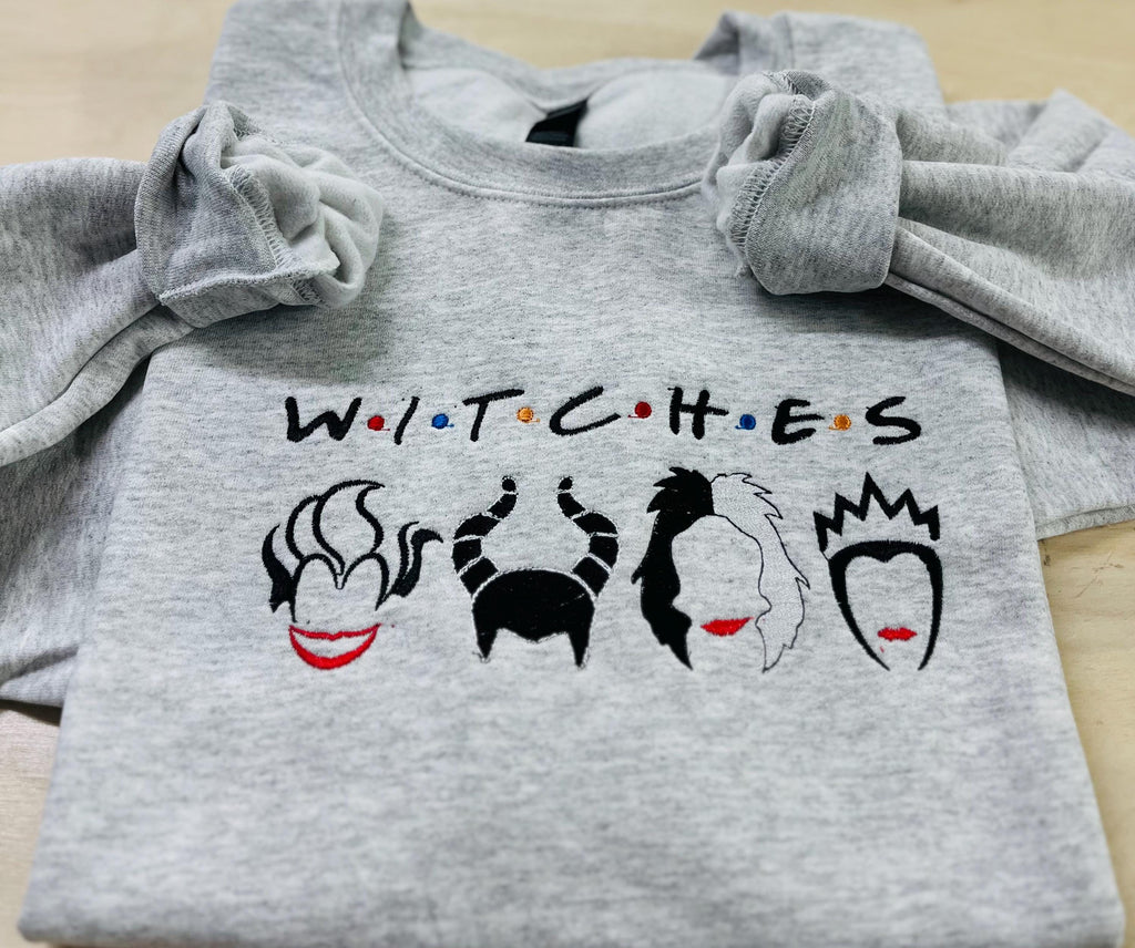 Halloween Villains Sweatshirt, Embroidered Witches Crewneck