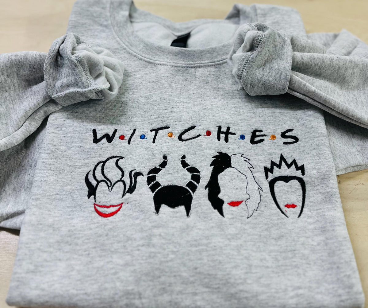 Halloween Villains Sweatshirt, Embroidered Witches Crewneck