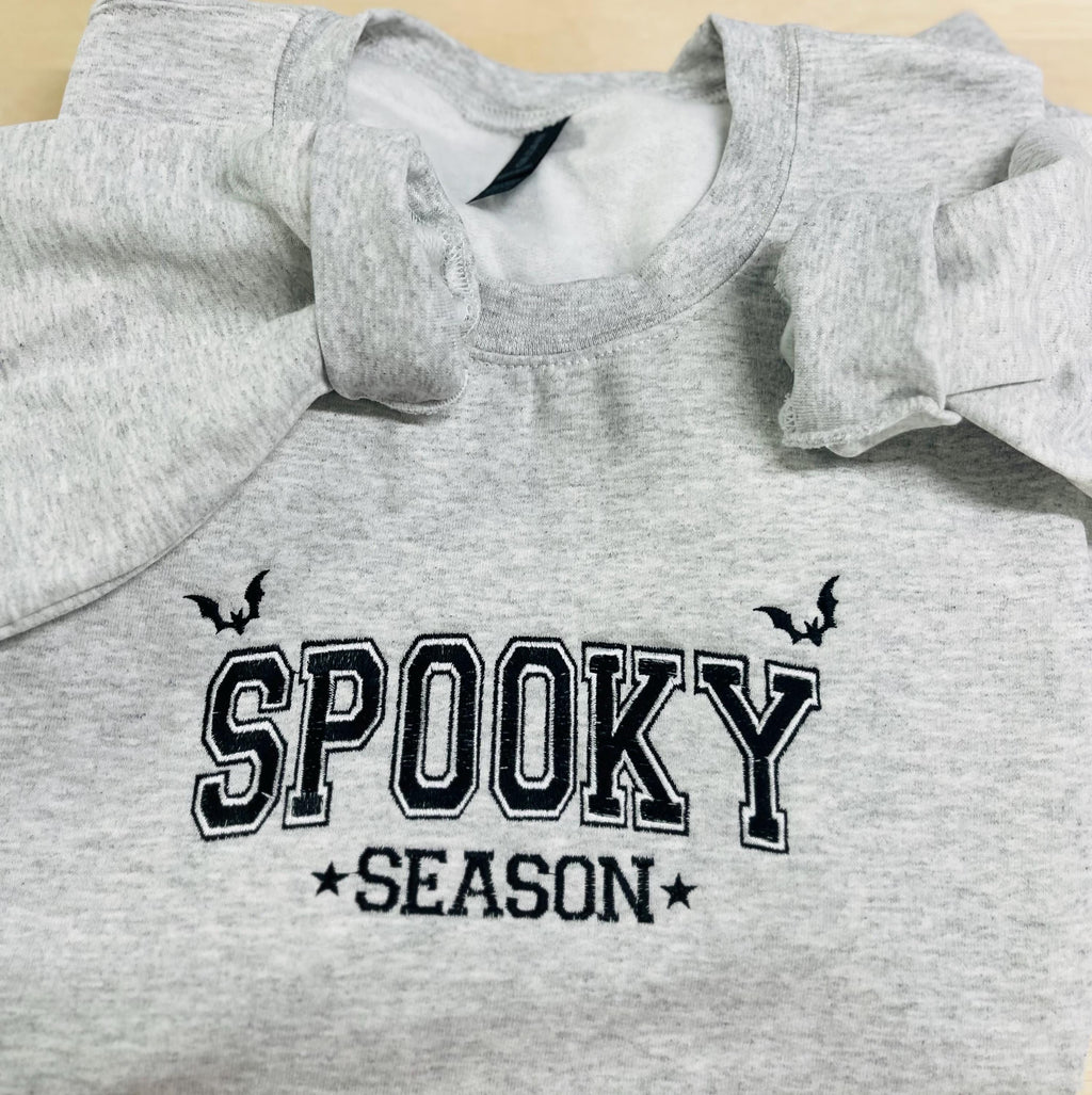 Embroidered Halloween Spooky Season Sweatshirt, Soft Fleece