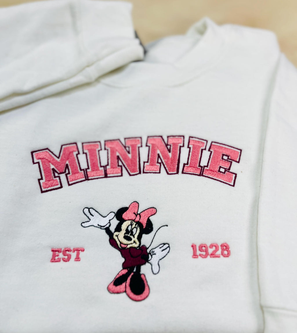 Youth Pretty in Pink Minnie Mouse Embroidered Sweatshirt